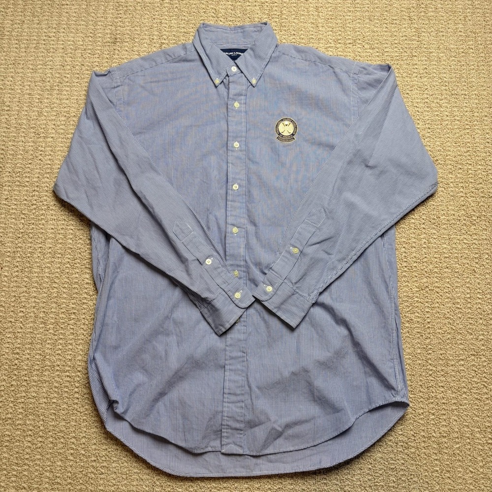 Ralph Lauren Golf Mens Medium Blue Gingham PGA Professional Tilden Cotton Shirt